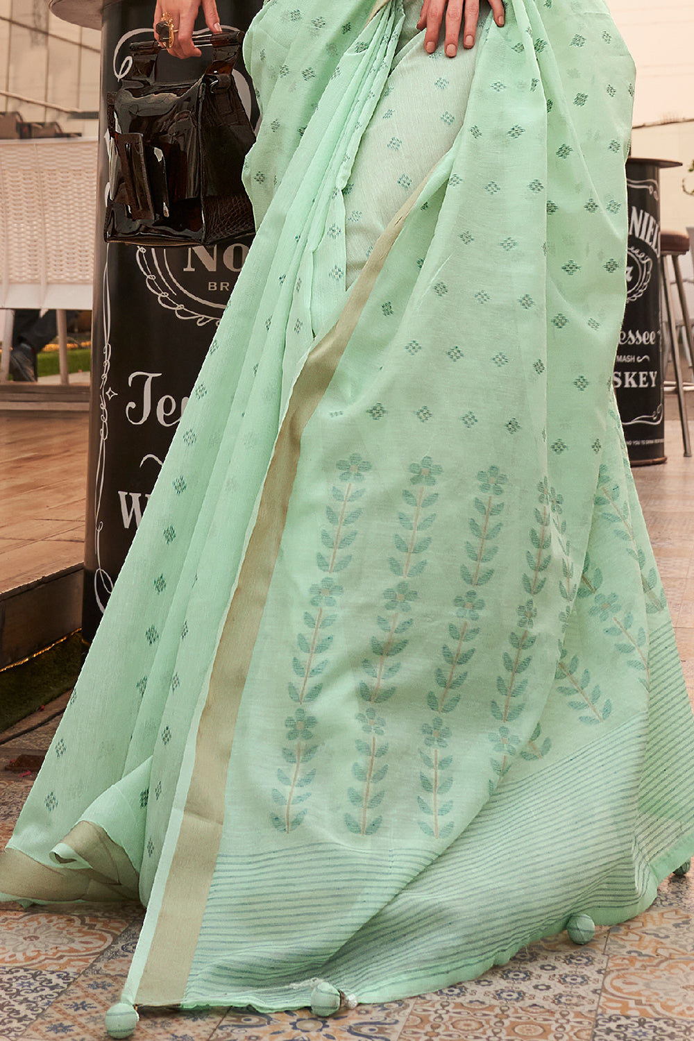 goddess green linen saree 2