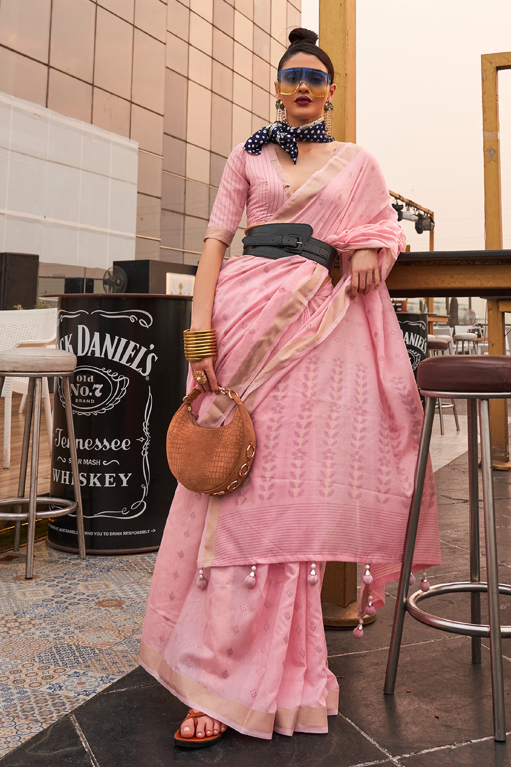 baby pink linen saree 3 2