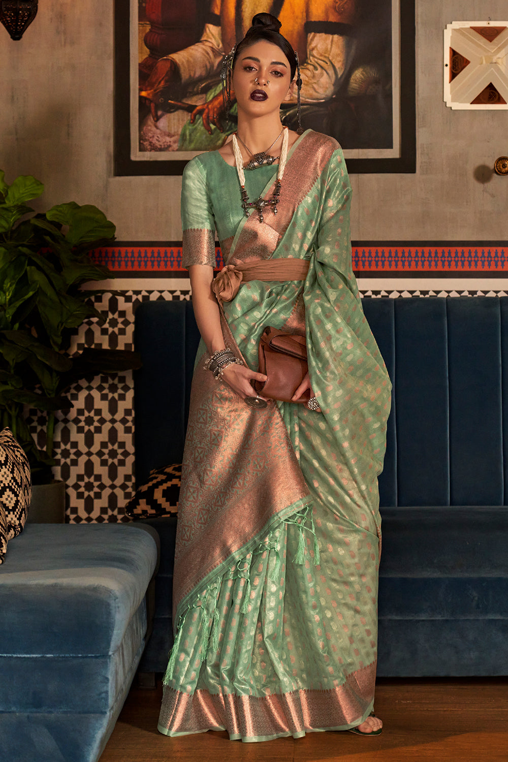 krytonite green kanjivaram silk saree 3