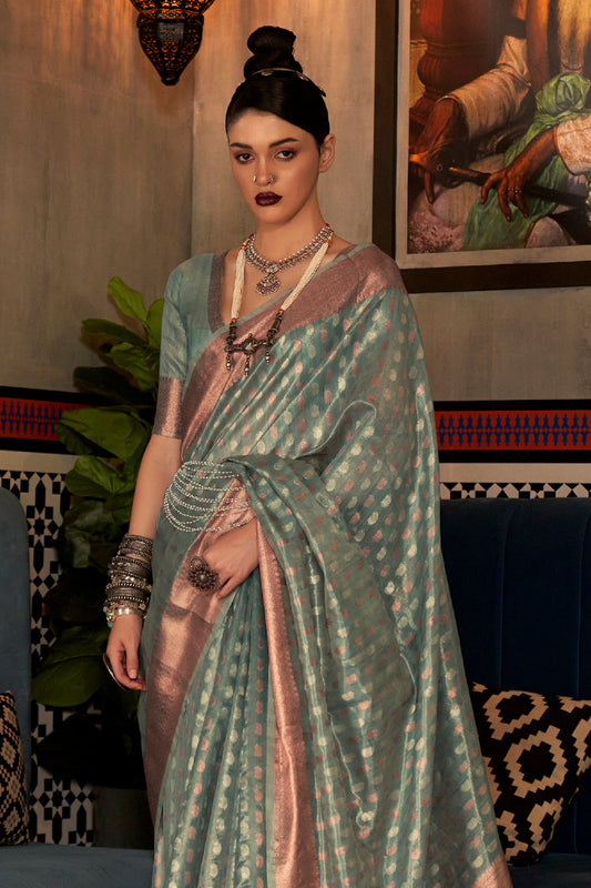 powder blue kanjivaram silk saree 1