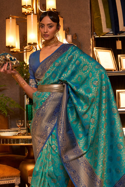 celadon blue kanjivaram saree 1