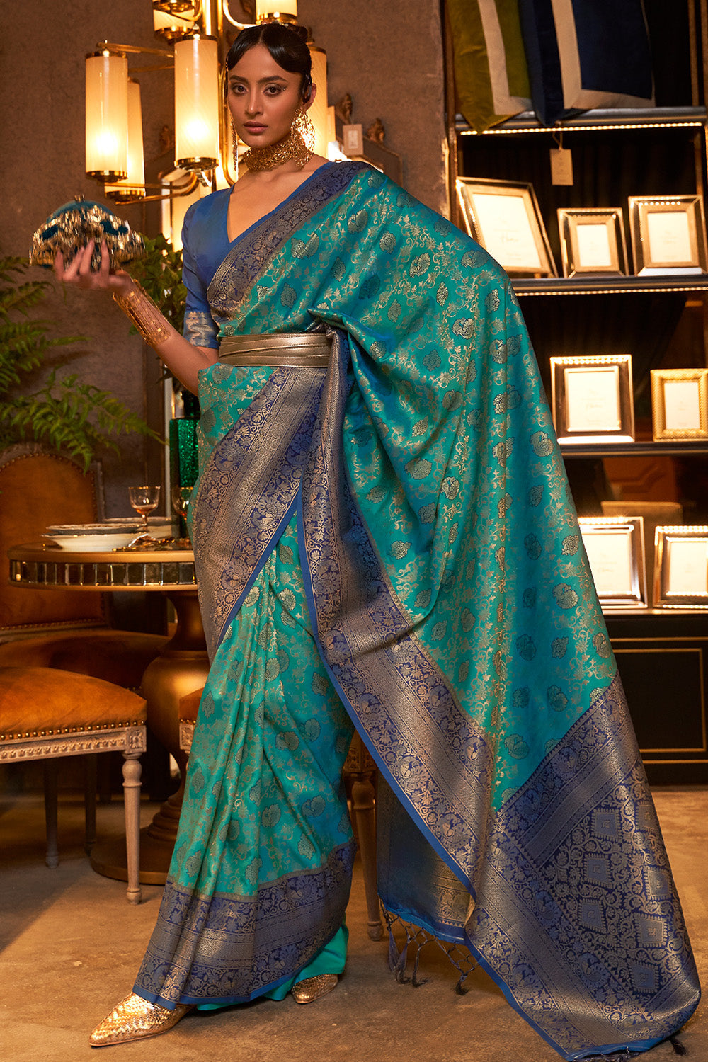 celadon blue kanjivaram saree 3