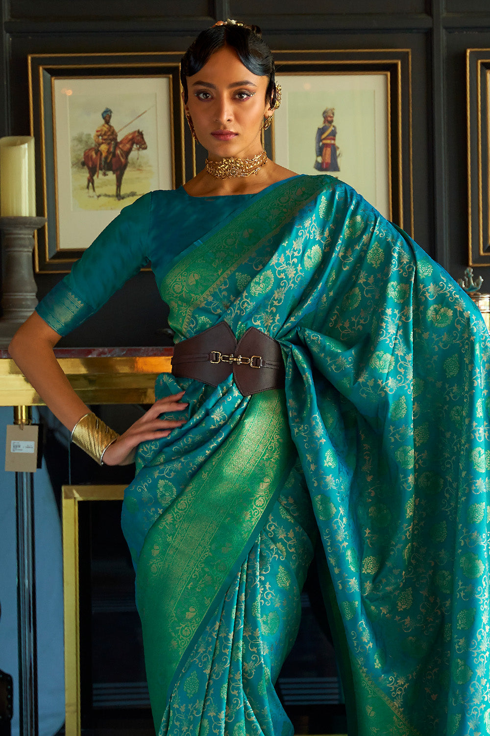 olympic blue kanjivaram saree 1 1