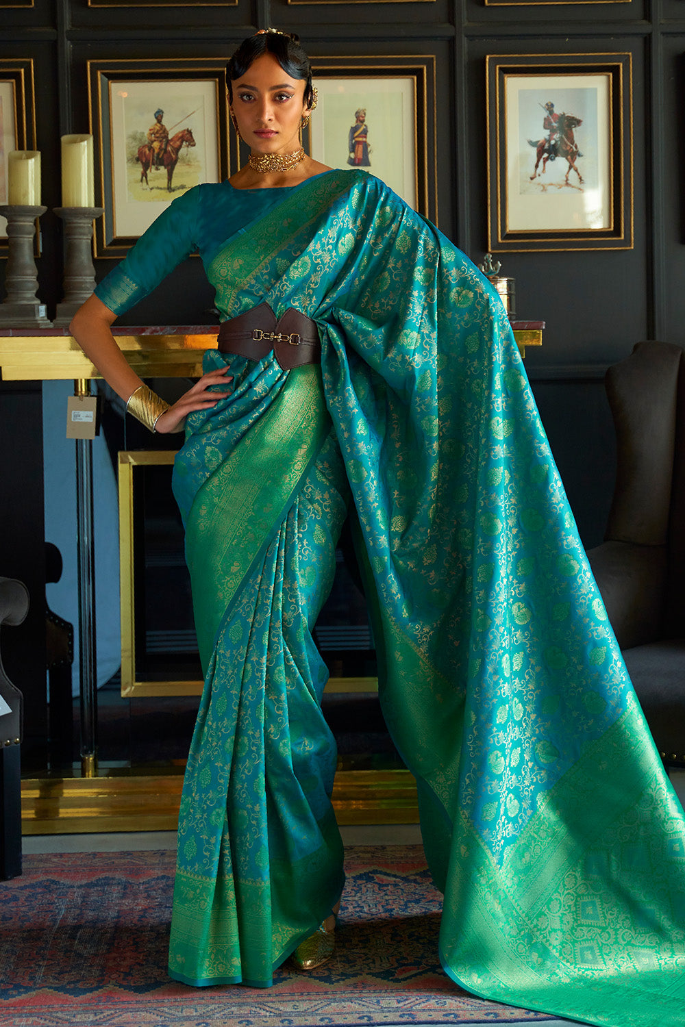 olympic blue kanjivaram saree 1 2