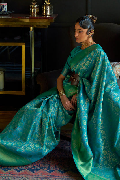 olympic blue kanjivaram saree 1 3