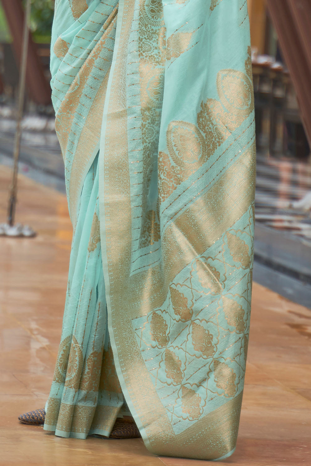 aquamarine blue banarasi saree 2