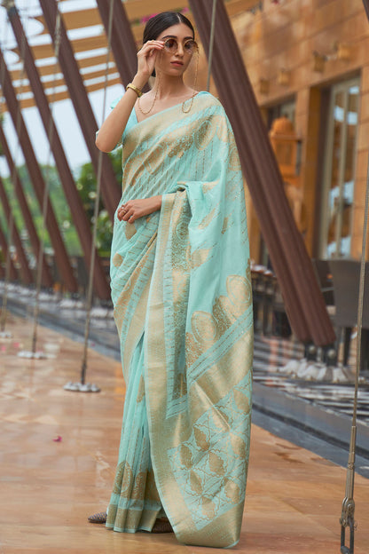 aquamarine blue banarasi saree 3