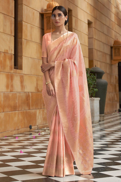 light coral pink banarasi saree 3