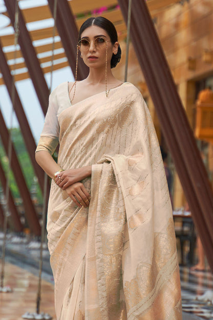 buttermilk golden banarasi saree 1