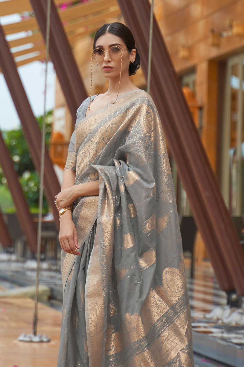 seal grey banarasi saree 1