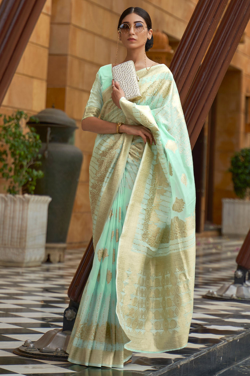 mint green banarasi saree 3