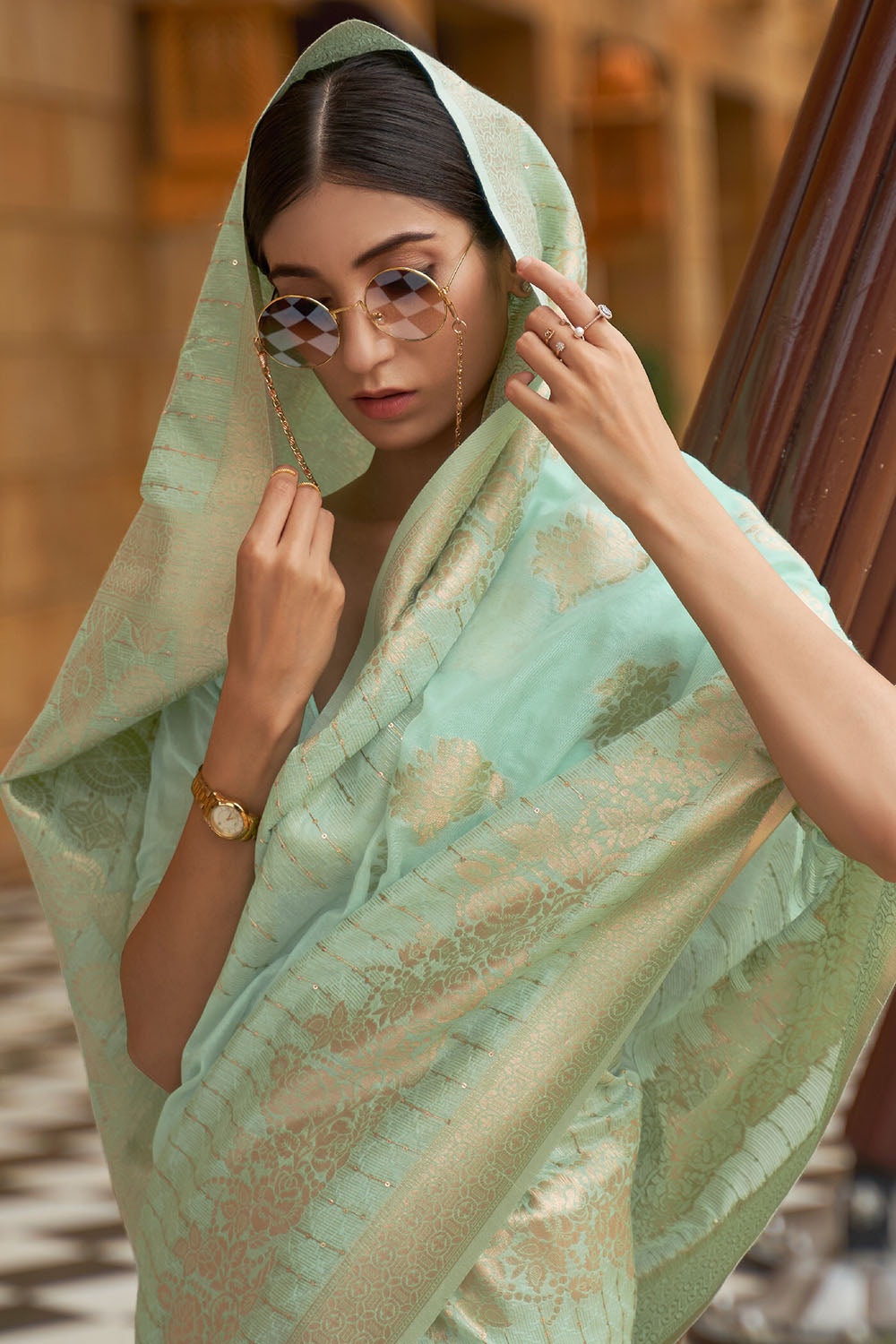 mint green banarasi saree 4