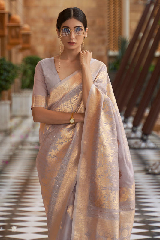 light mauve purple banarasi saree 1