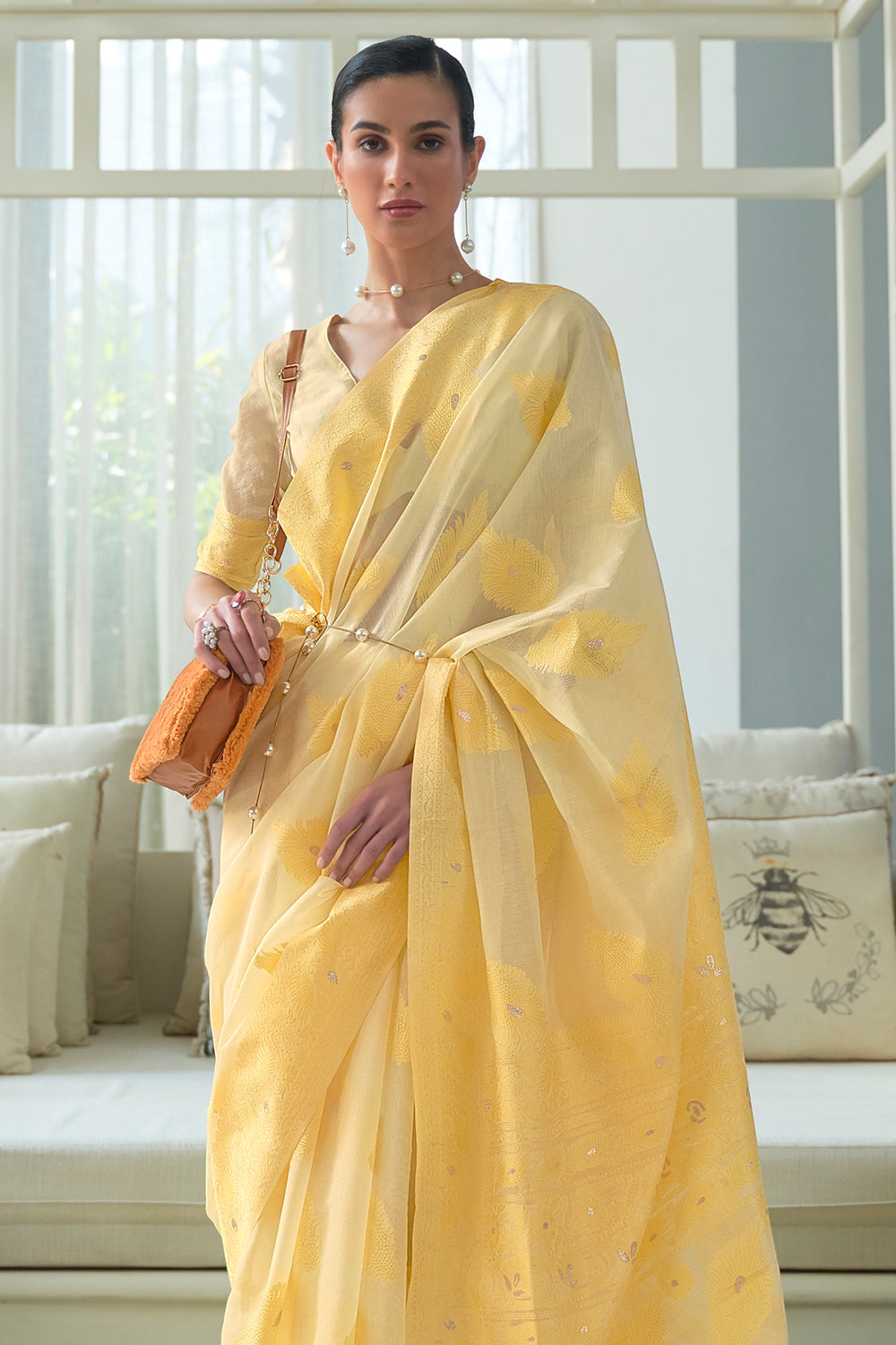 daisy yellow chikankari saree 1