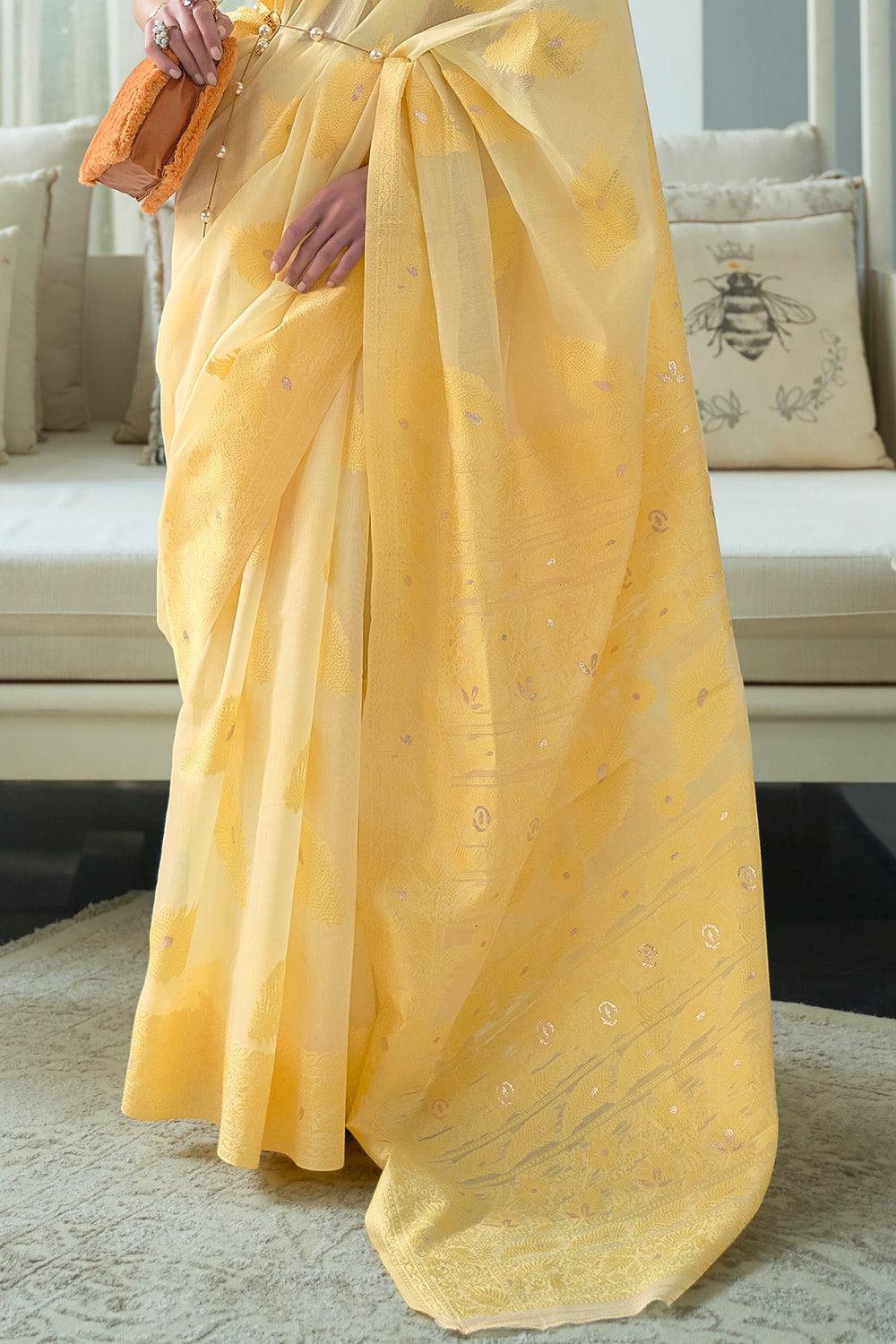 daisy yellow chikankari saree 2