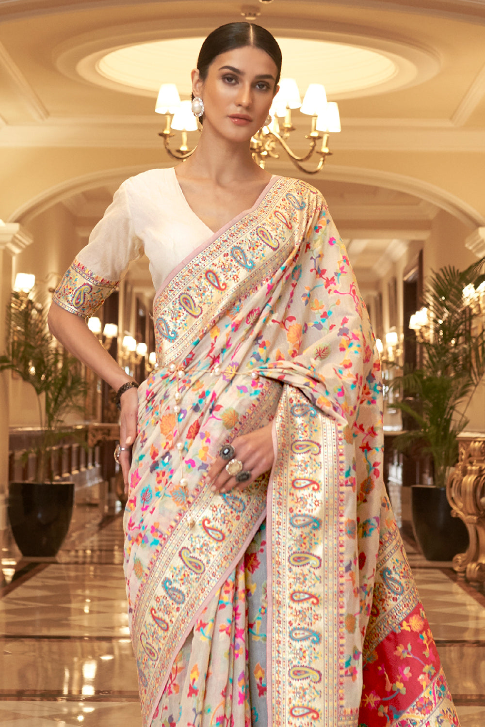 champagne yellow pashmina saree 1