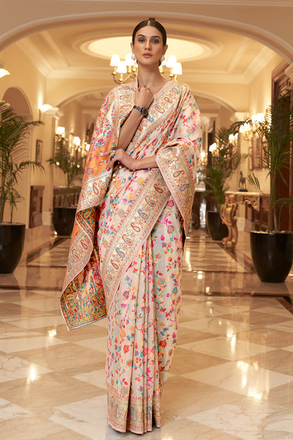 champagne yellow pashmina saree 4