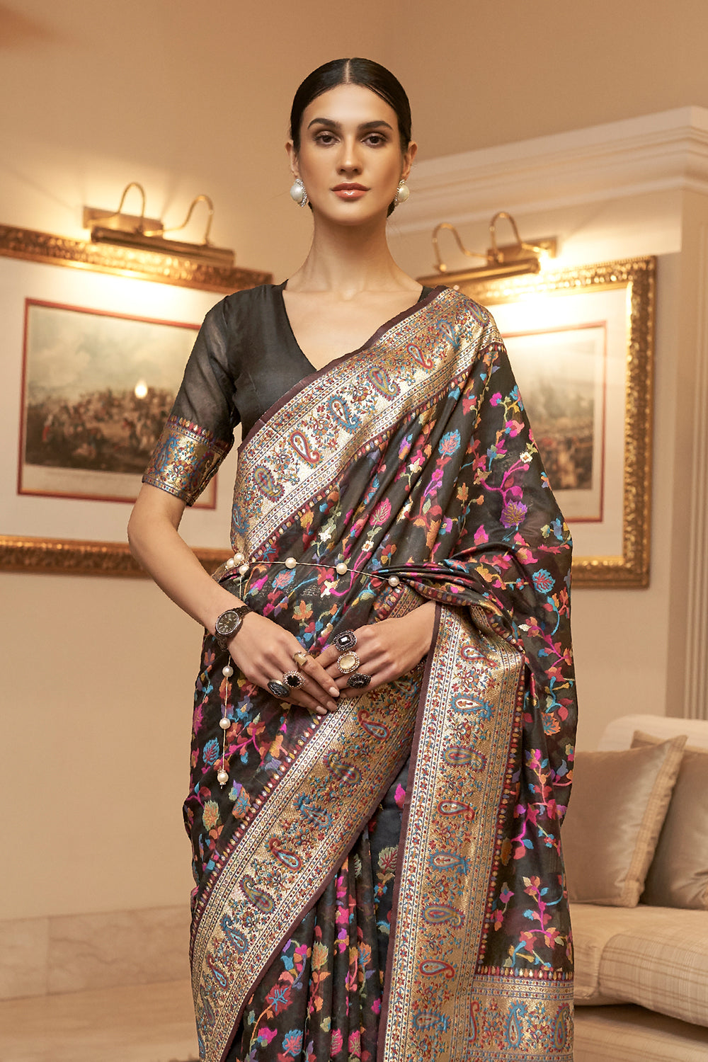 off black pashmina saree 1