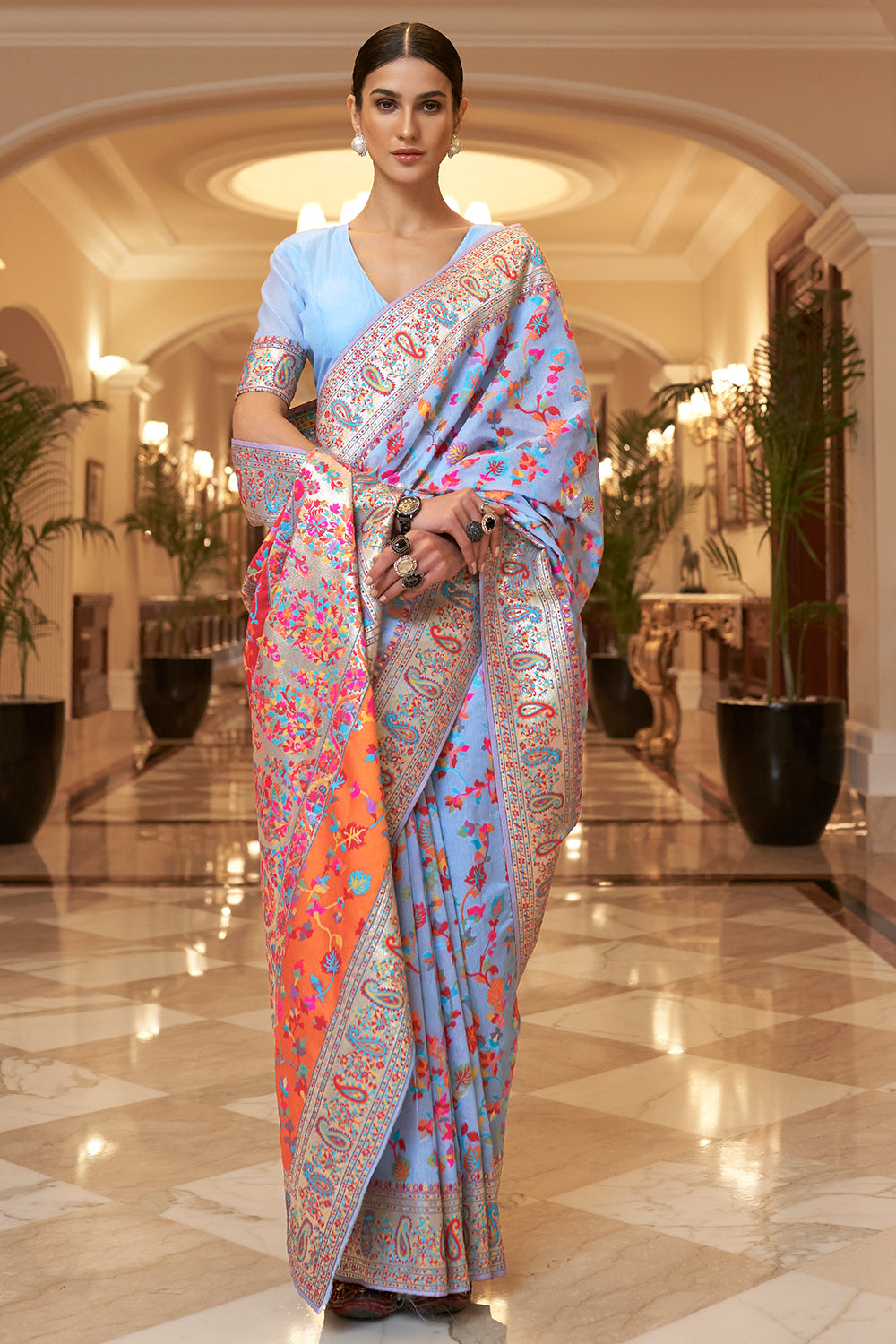 electric blue pashmina saree 3