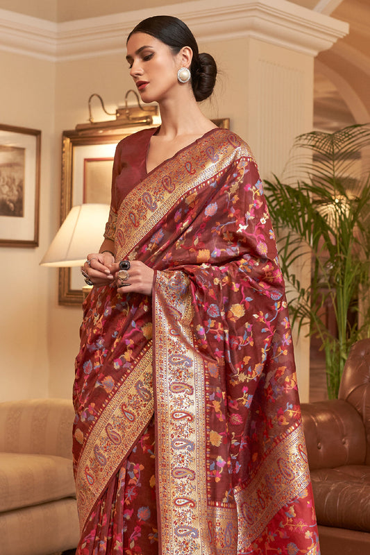 sangria red pashmina saree 1