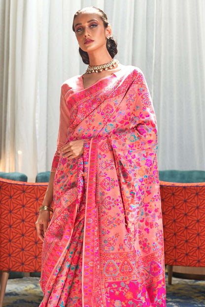 salmon pink banarasi patola saree 1