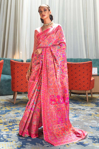 salmon pink banarasi patola saree 3