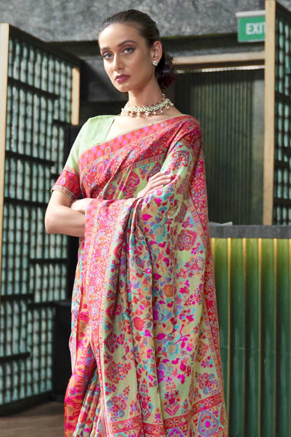 sage green banarasi patola saree 1