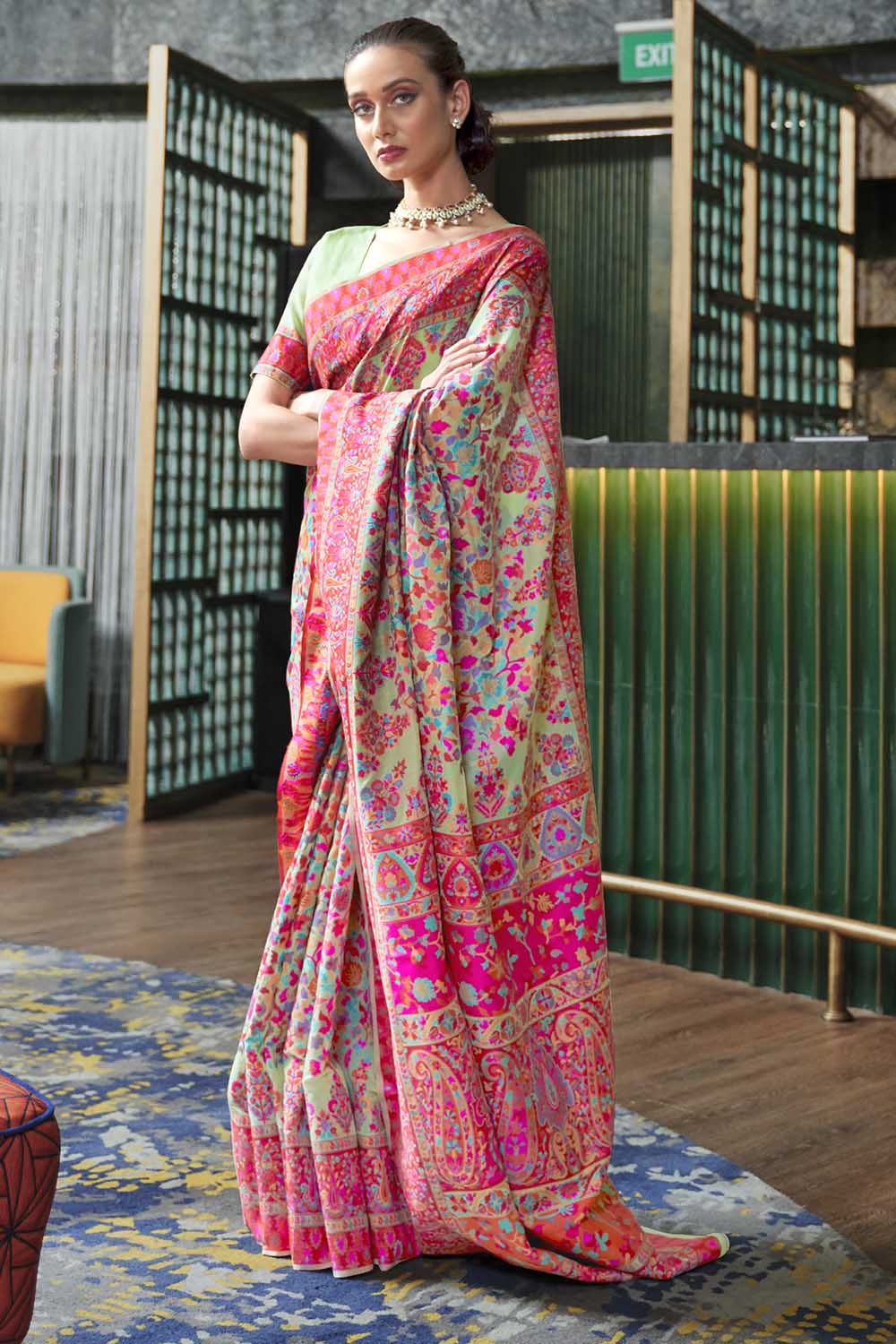 sage green banarasi patola saree 3