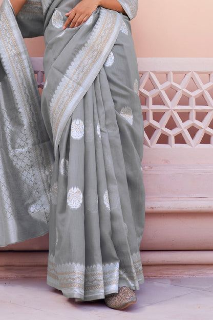 coin grey linen saree 2