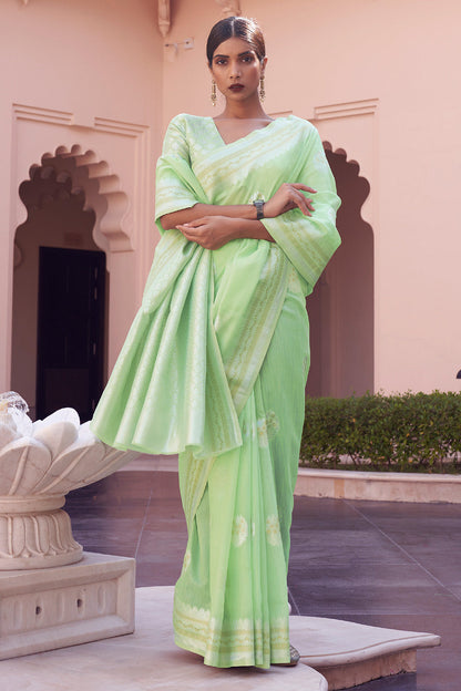 mint green linen saree 3