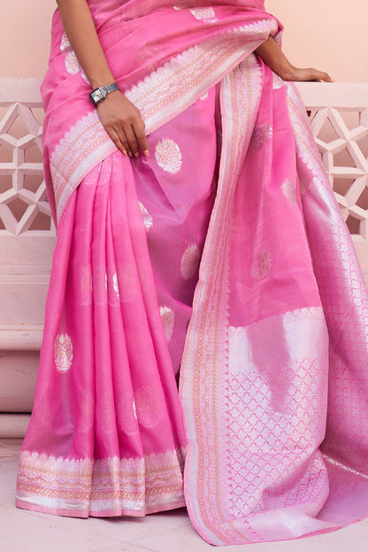 flamingo pink linen saree 2 4