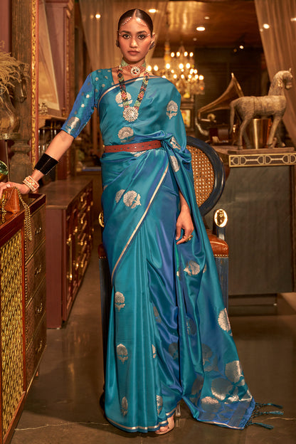 pacific blue satin saree 3