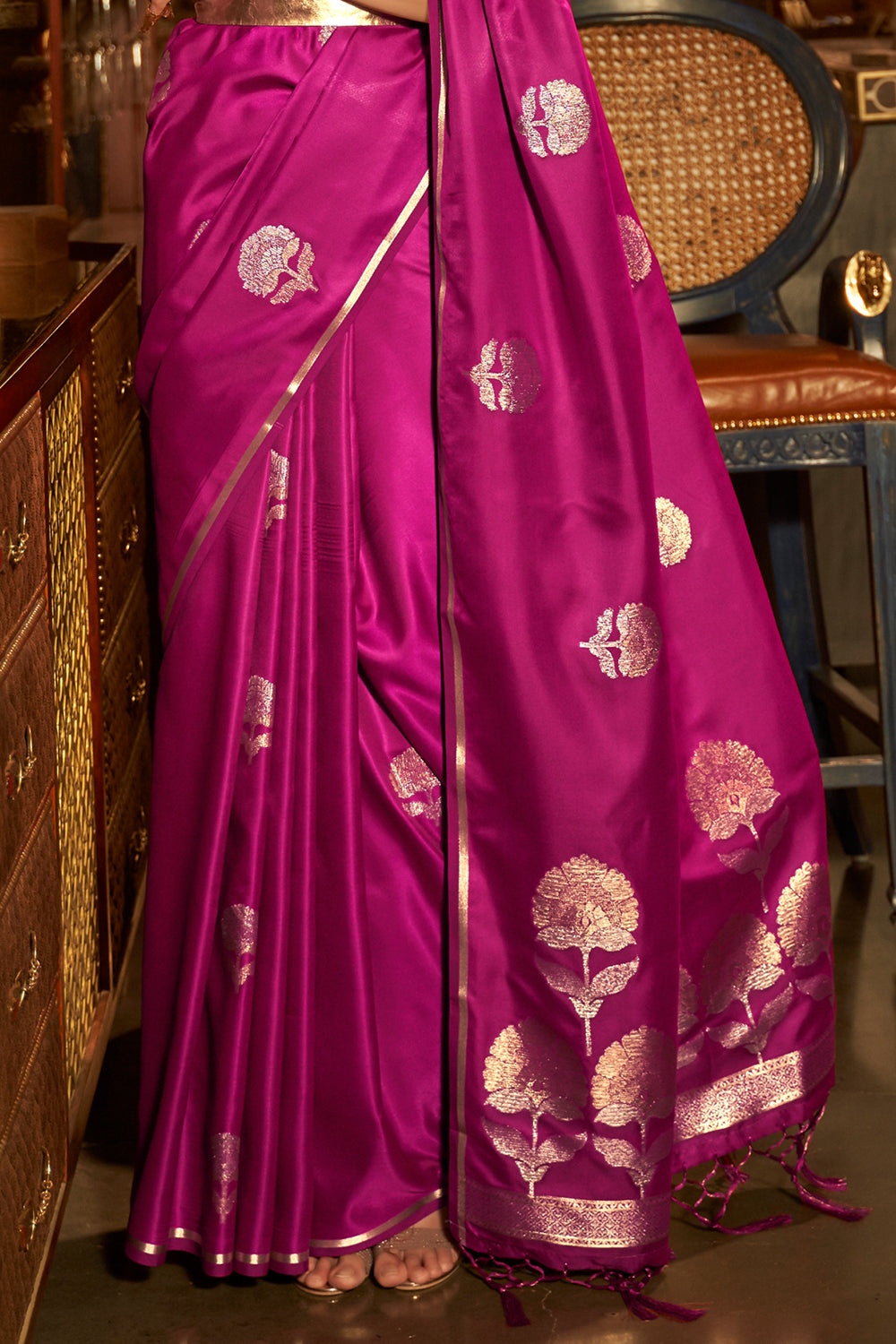 magenta purple satin saree 2