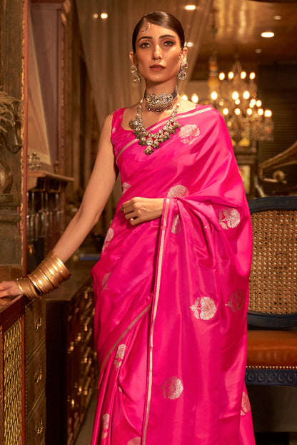 rose pink satin saree 1 2