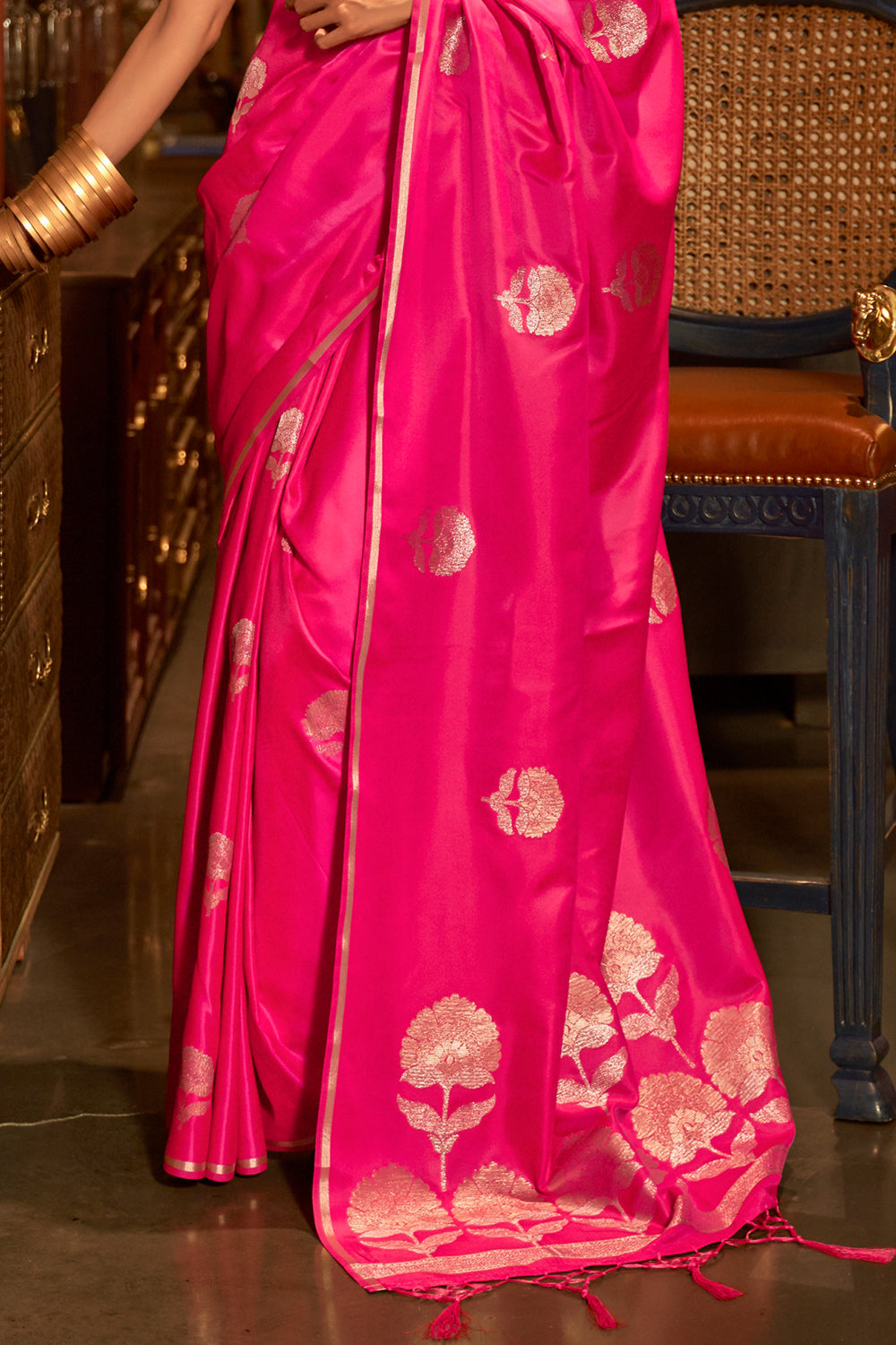 rose pink satin saree 1 4