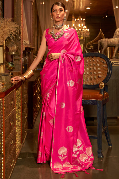 rose pink satin saree 1 3