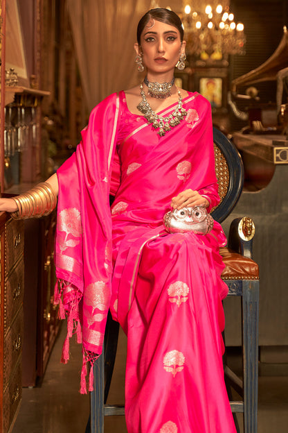 rose pink satin saree 1 1