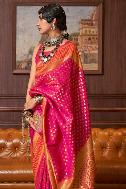 hot pink and orange kanjivaram saree 1