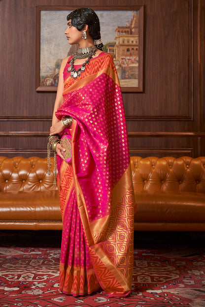 hot pink and orange kanjivaram saree 3