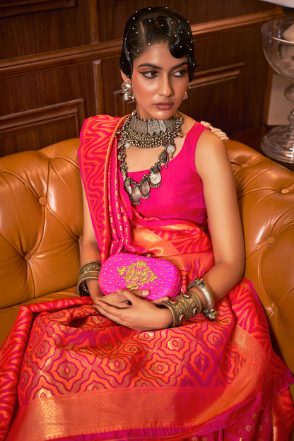 hot pink and orange kanjivaram saree 4