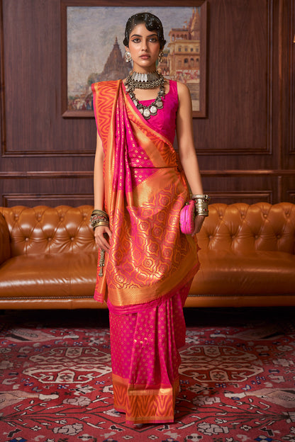 hot pink and orange kanjivaram saree 5