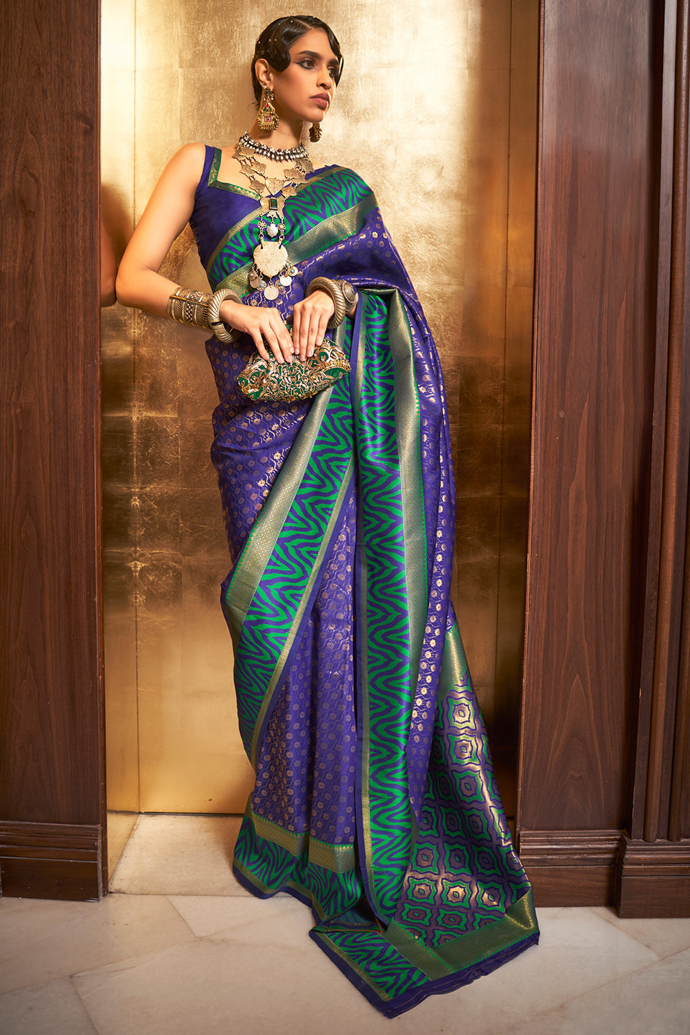 purple and green kanjivaram saree 3