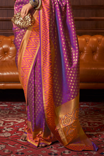 magenta purple and orange kanjivaram saree 2