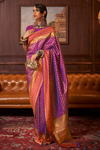 magenta purple and orange kanjivaram saree 3