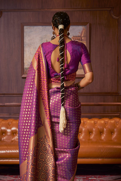 magenta purple and orange kanjivaram saree 4