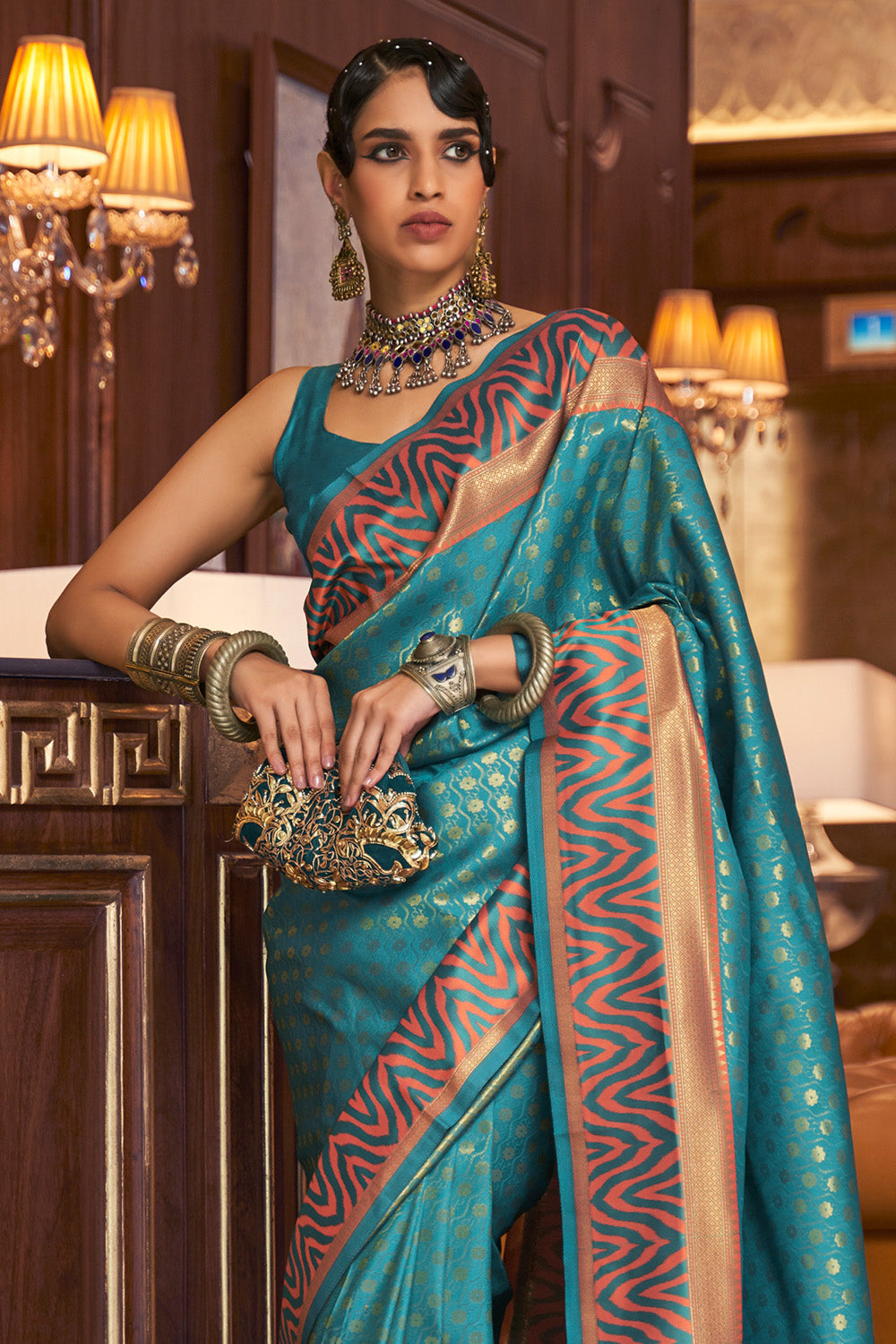 teal blue kanjivaram saree 4 1