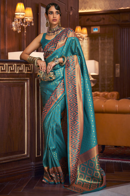 teal blue kanjivaram saree 4 3