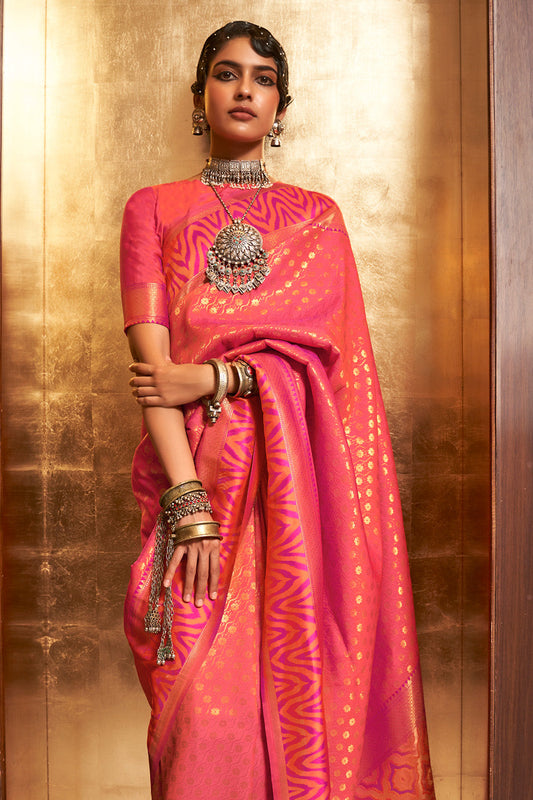 strawberry pink kanjivaram saree 2 1