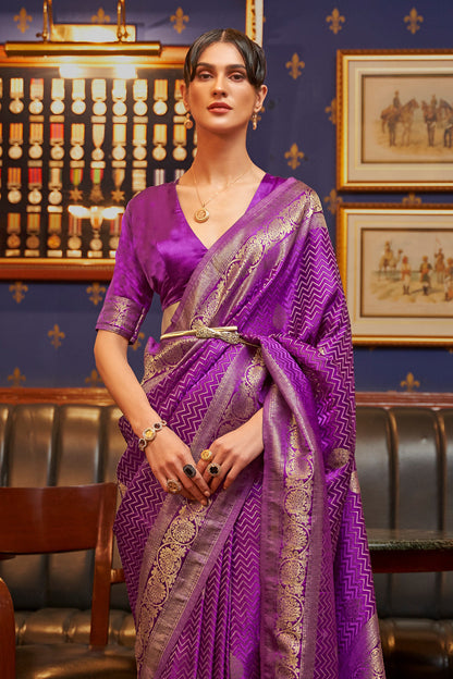 silk cut purple satin silk saree 1