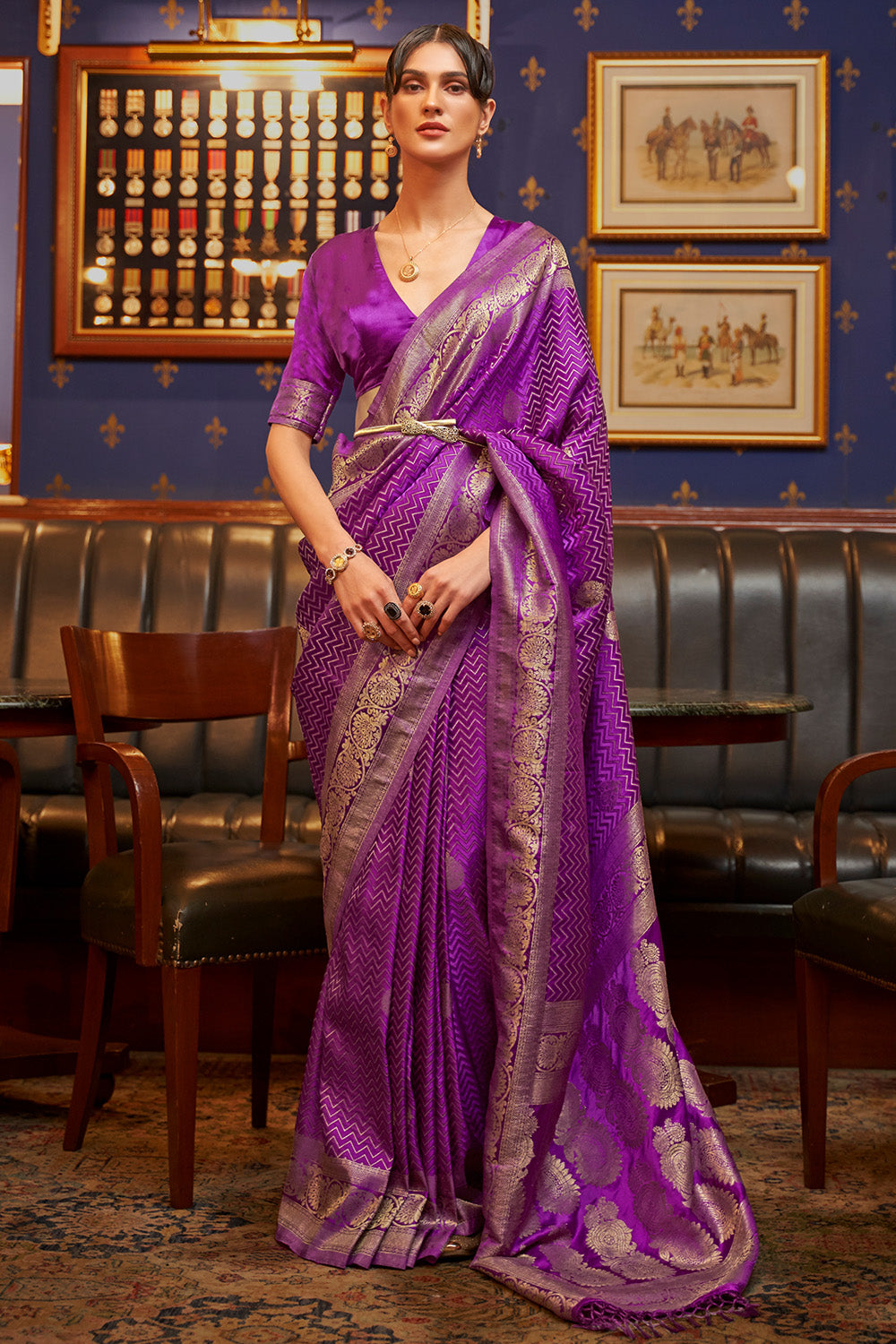 silk cut purple satin silk saree 3